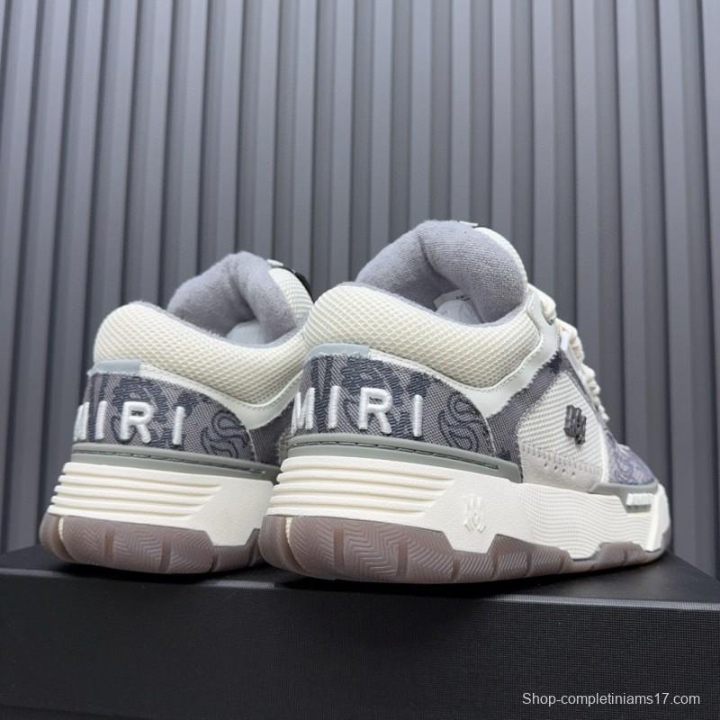 2024 Unisex Amiri White Grey Mesh Leather Sneakers MJ00360
