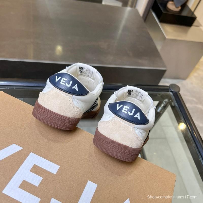 2025 Women VEJA White Beige Navy Suede Leather Casual Sneakers MJ00251