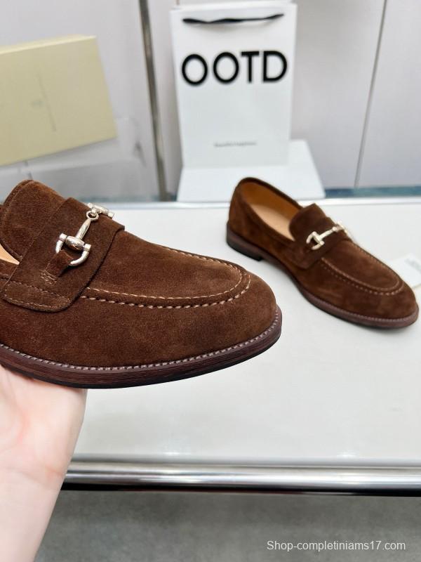 2024 Men Brunello Cucinelli Brown Suede Leather Loafers MJ00480