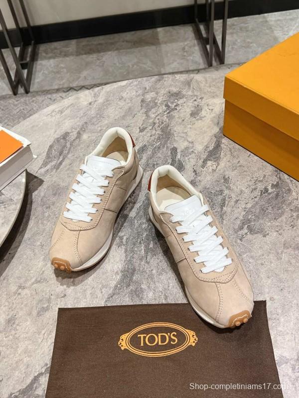 2025 Women TOD'S Beige Leather Suede Sneakers KFY00350