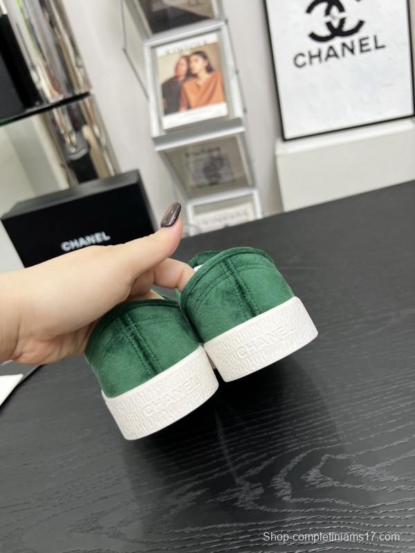 2025 Women Chanel Green Suede Sneakers LY00230