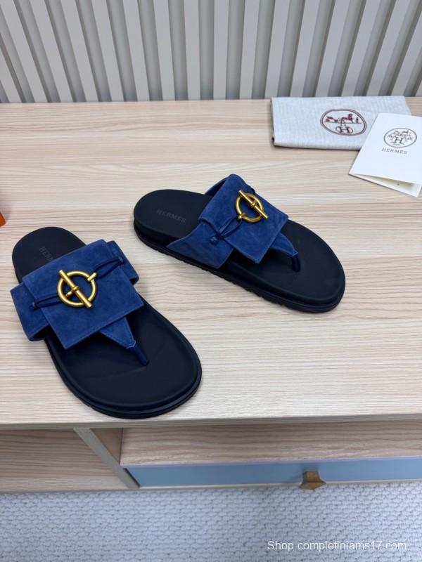 2025 Slippers Hermès Blue Leather Slippers