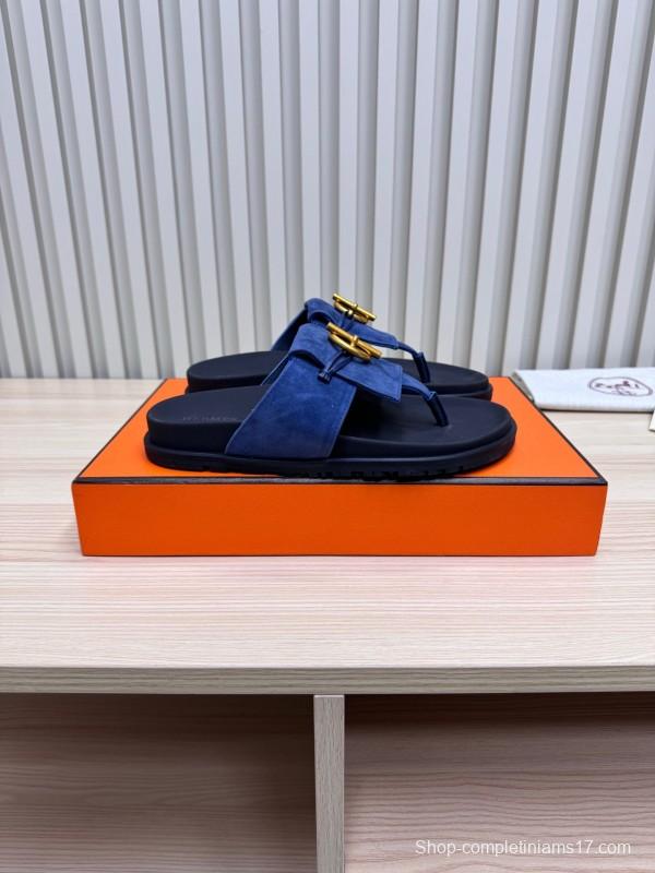 2025 Slippers Hermès Blue Leather Slippers
