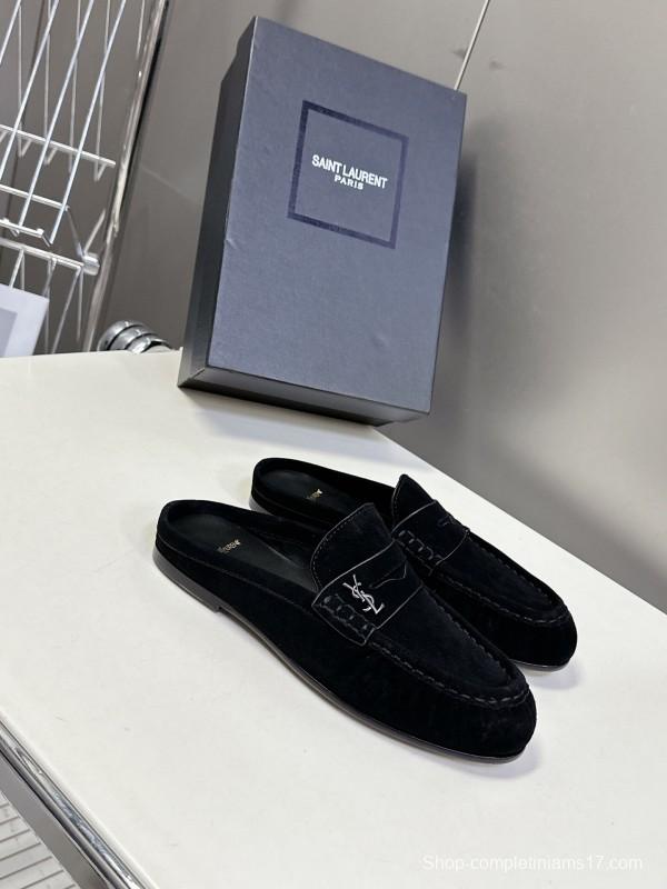 2025 Women Yves Saint Laurent Black Suede Loafers KFY00330