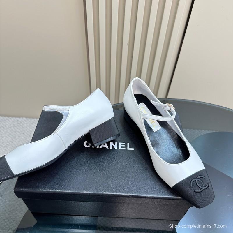 2025 Women Chanel White Black Leather Mary Jane Shoes