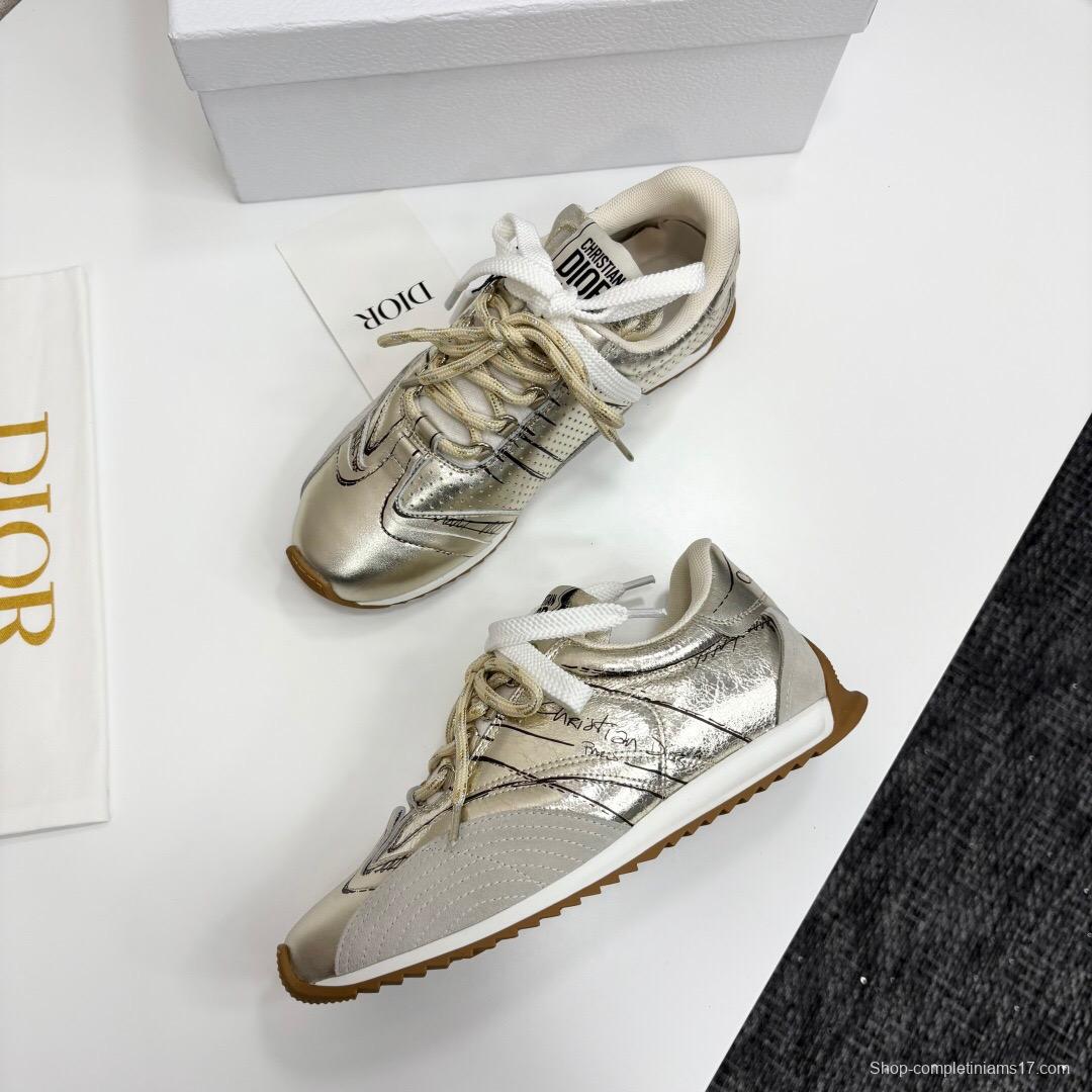 2025 Women Dior Silver Leather Running Shoes LY00300