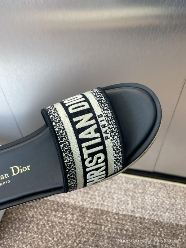 2025 Slippers Dior Black Fabric Slippers CD Logo KFY00280