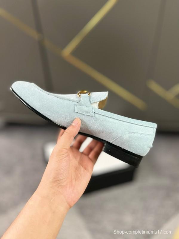 2024 Women Gucci Light Blue Suede Loafers MJ00280