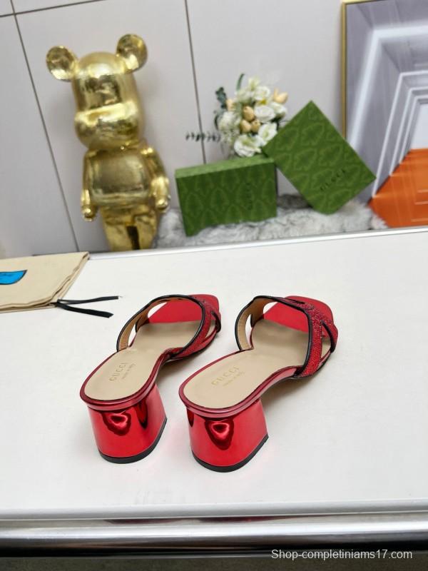 2025 Women Gucci Red Leather Slippers MJ00190