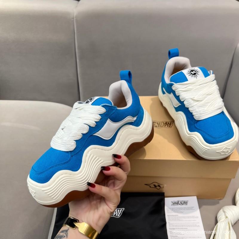 2025 Unisex HEYDAY Blue White Canvas Leather Sneakers Wavy Sole KFY00260