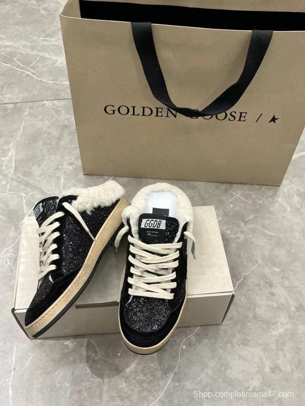 2024 GGDB Black Suede Shearling Slippers MJ00280