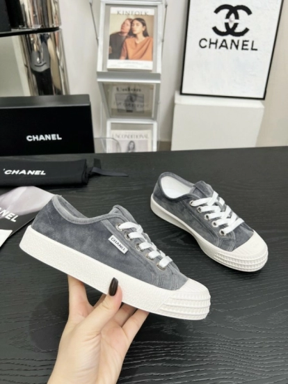 2025 Women Chanel Grey Canvas Casual Sneakers LY00230