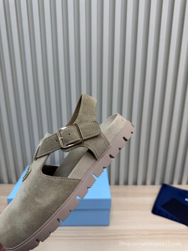 2025 Women Prada Khaki Suede Sandals LY00280