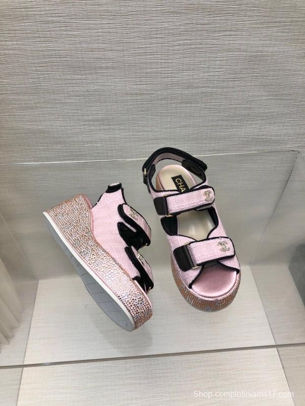 2025 Women Chanel Pink Leather Sandals LY00330