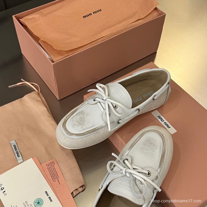 2025 Women Miu Miu White Leather Loafers LY00230