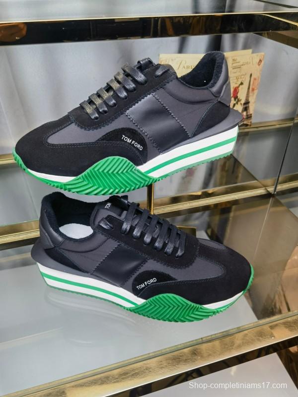 2025 Unisex TOM FORD Black Green Leather Suede Sneakers LY00360(F)/LY00370(M)