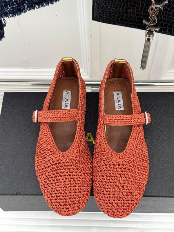 2025 Women AlAIA Orange Knitted Leather Mary Jane KFY00310
