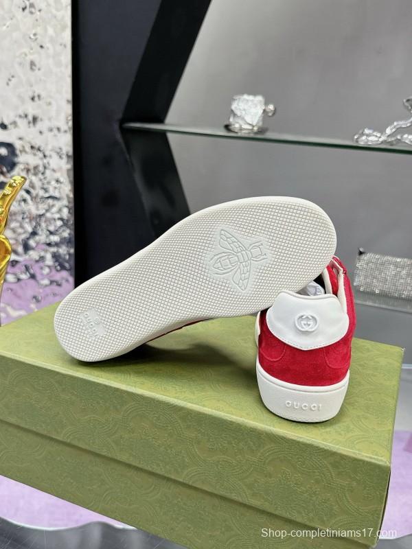 2024 Unisex Gucci Red White Leather Suede Sneakers MJ00310