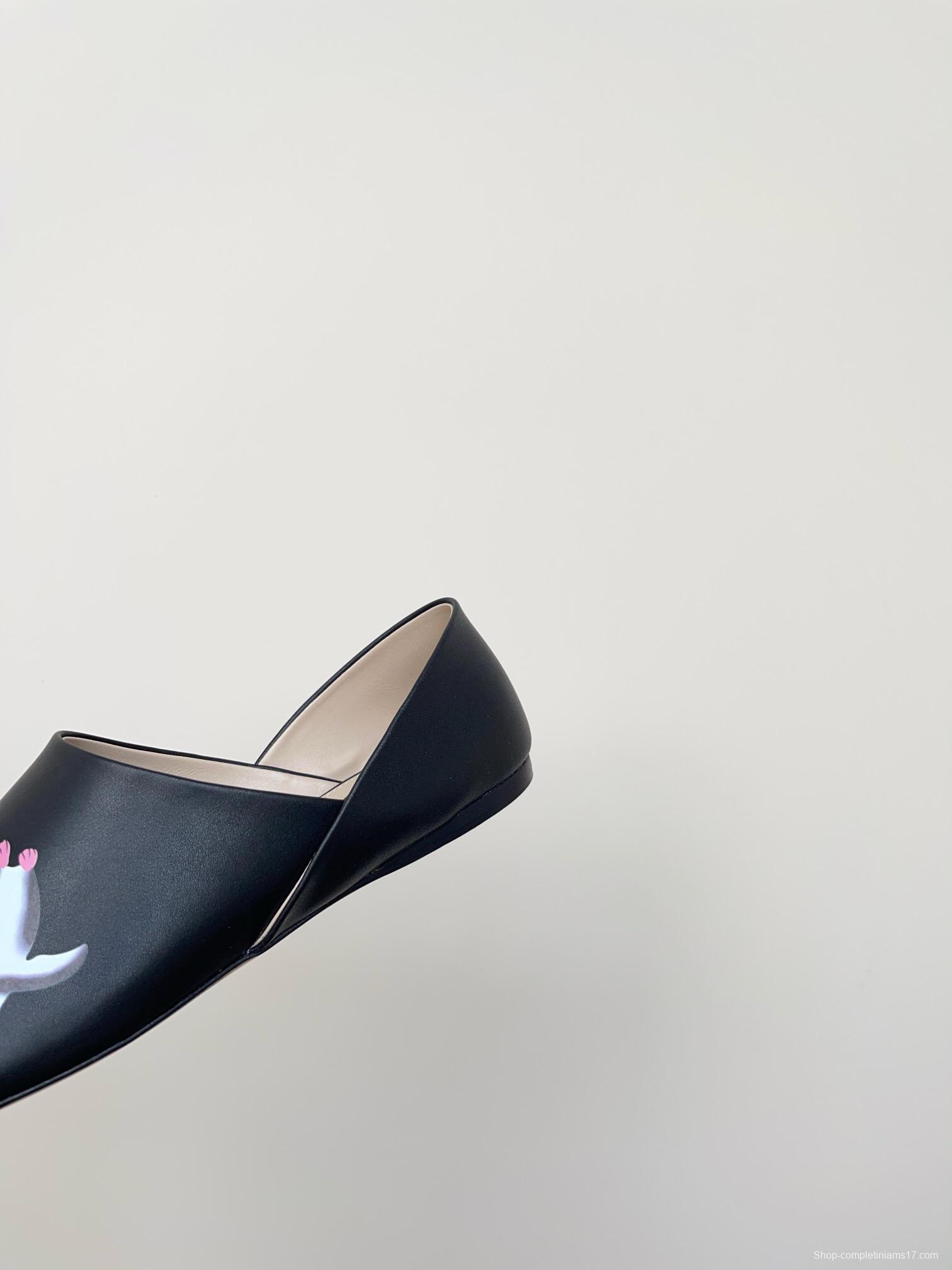 2025 Women Loewe Black Leather Loafers Painted LY00270