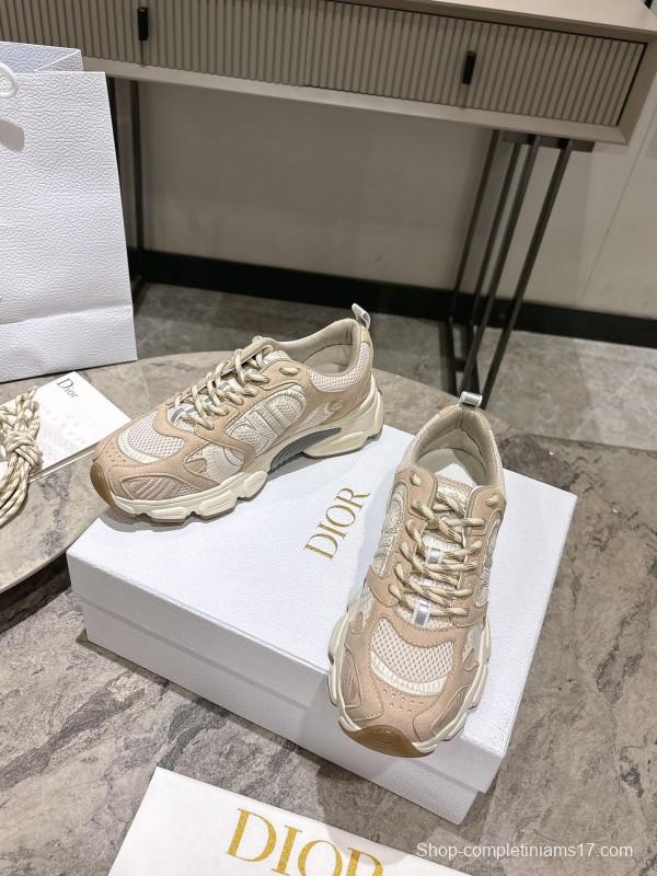 2025 Women Dior Beige Mesh Suede Sneakers KFY00370