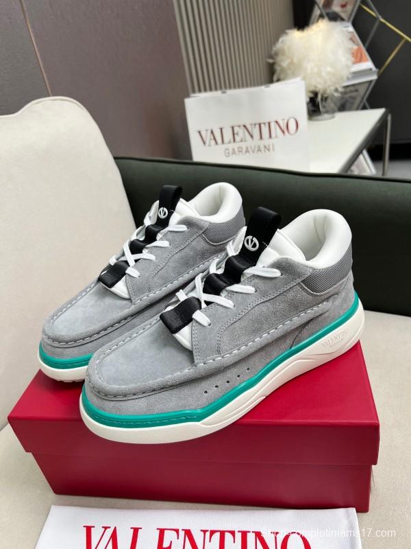 2025 Unisex Valentino Grey White Green Leather Mesh Sneakers LY00390