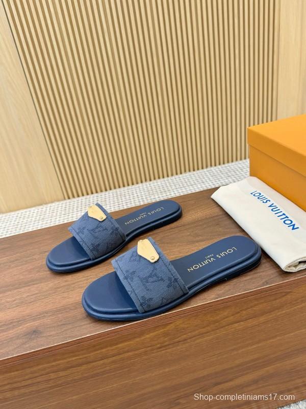 2025 LV Blue Leather Slippers LY00200