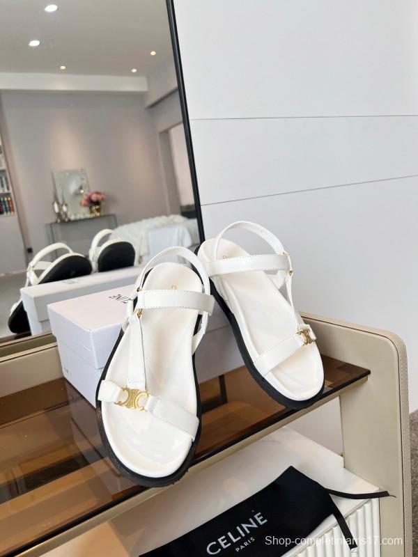 2025 Women Celine White Leather Sandals LY00220
