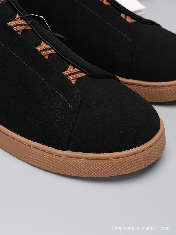 2024 Men Ermenegildo Zegna Black Brown Suede Leather Sneakers MJ00240