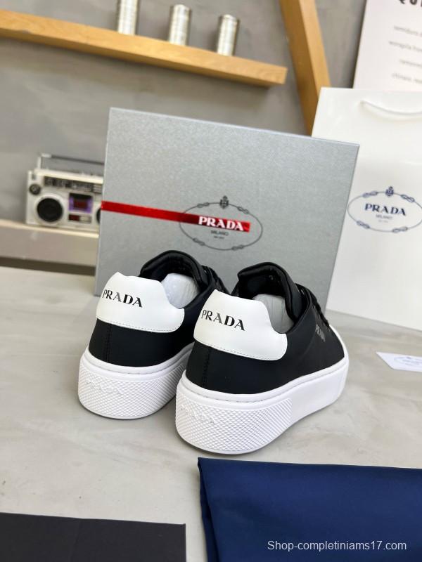 2024 Unisex Prada Black White Leather Sneakers MJ00310