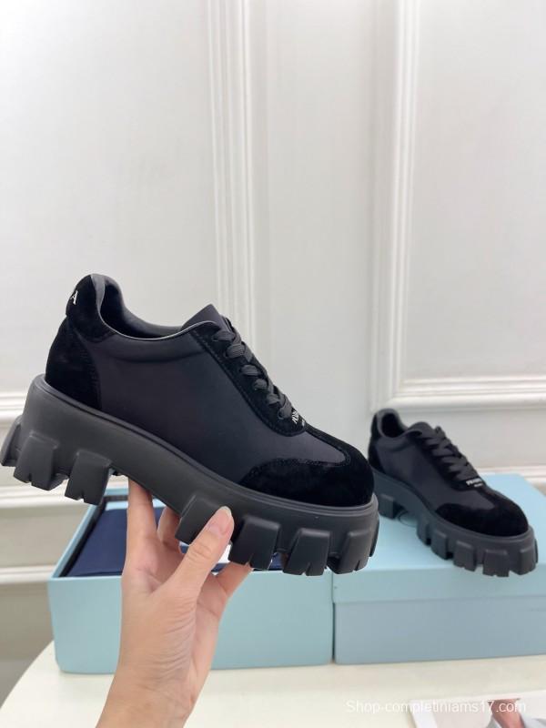 2025 Unisex Prada Black Suede Leather Sneakers KFY00310(F)/KFY00330(M)