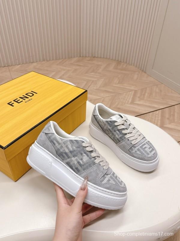 2025 Women Fendi Grey Suede Mesh Sneakers LY00340