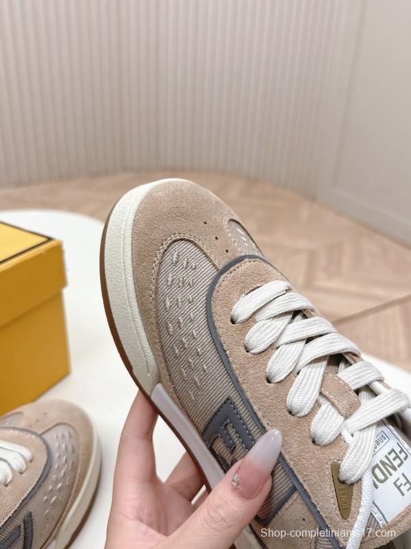 2025 Unisex Fendi Beige Light Brown Leather Suede Plimsolls FF Logo LY00350(F)/LY00360(M)