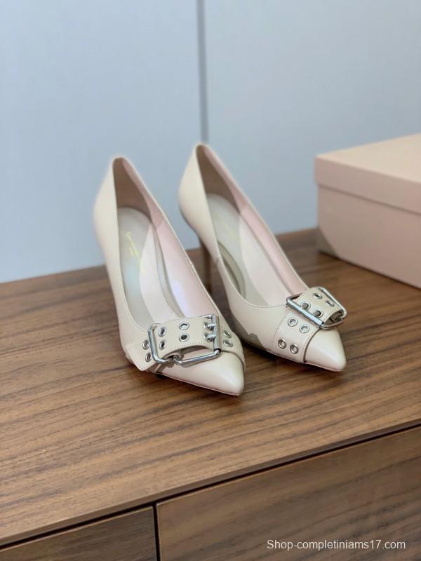2025 Women Gianvito Rossi Cream Leather Pumps Buckle KFY00300