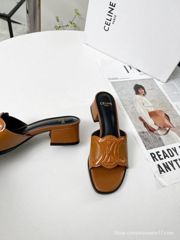 2025 Women Celine Brown Leather Sandals