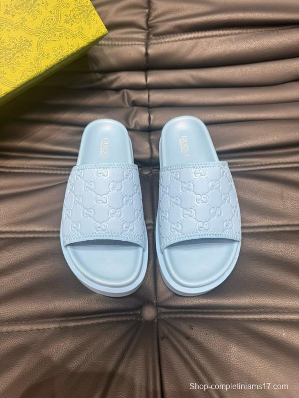 2024 Slippers Gucci Light Blue Leather Slippers MJ00200
