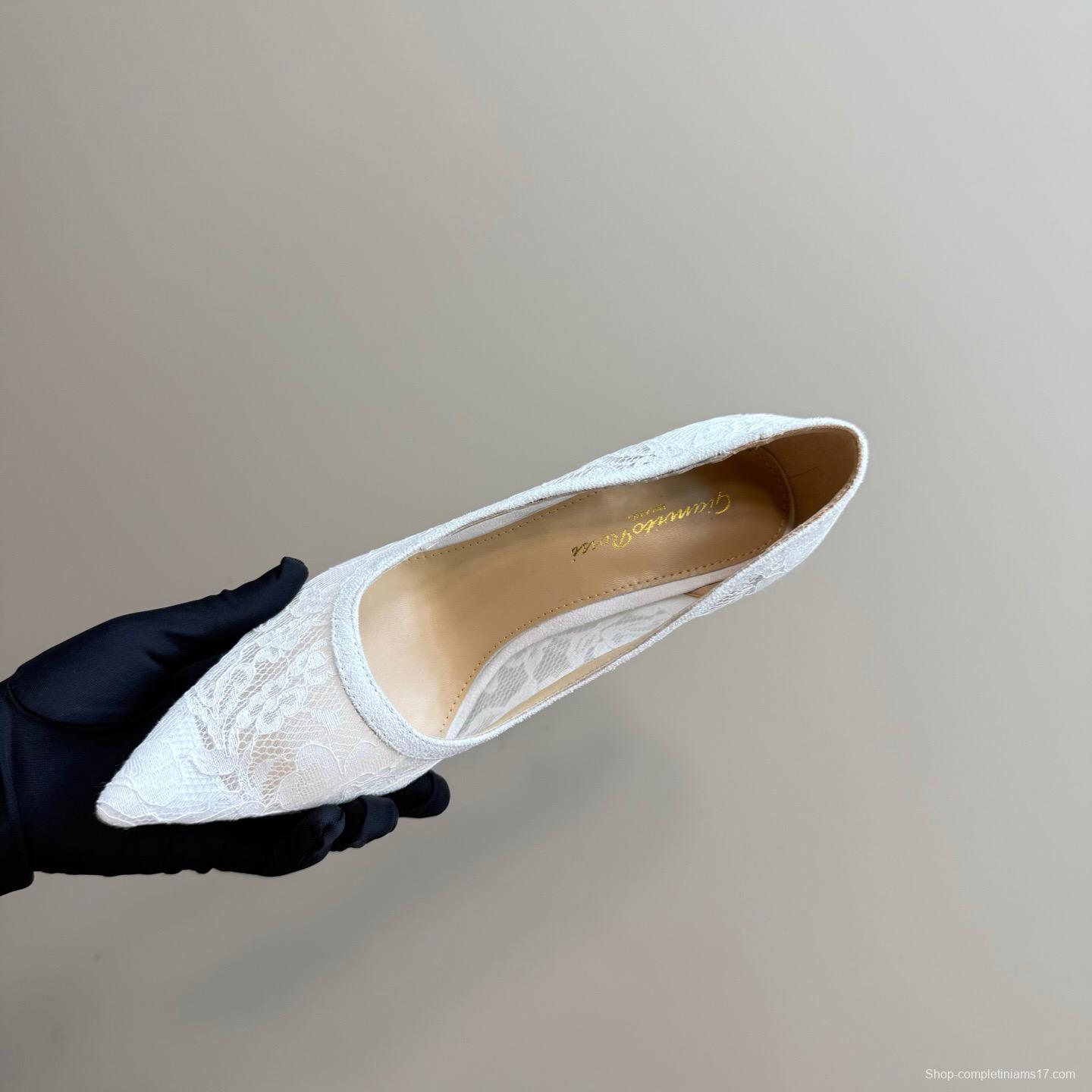 2025 Women Gianvito Rossi White Lace High Heel Shoes KFY00280