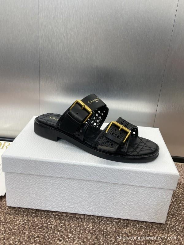 2025 Women Dior Black Leather Sandals Buckle LY00300
