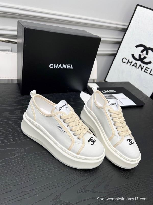 2025 Women Chanel White Canvas Sneakers LY00250
