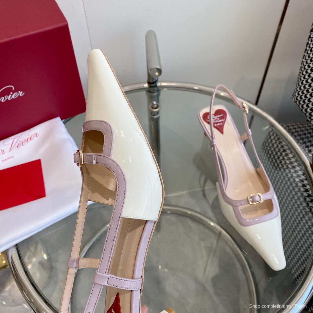 2025 Women Roger Vivier White Pink Leather Patent Leather Slingback KFY00340