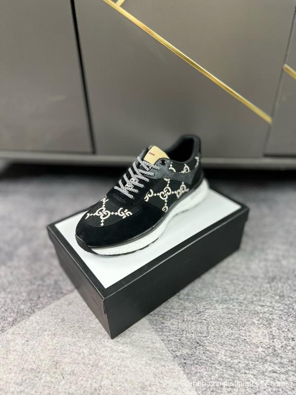 2024 Men Gucci black white fabric suede sneakers MJ00260
