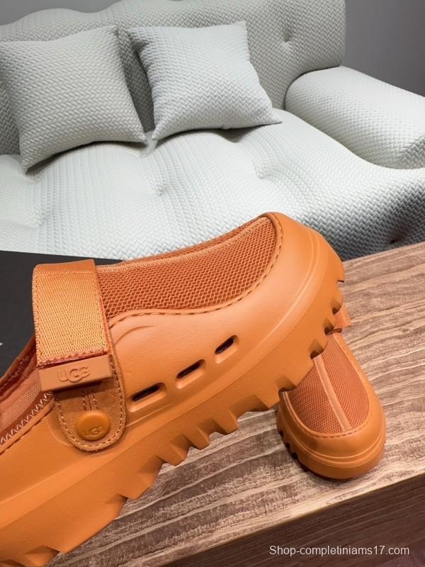 2025 UGG Brown Leather Mesh Slippers KFY00220