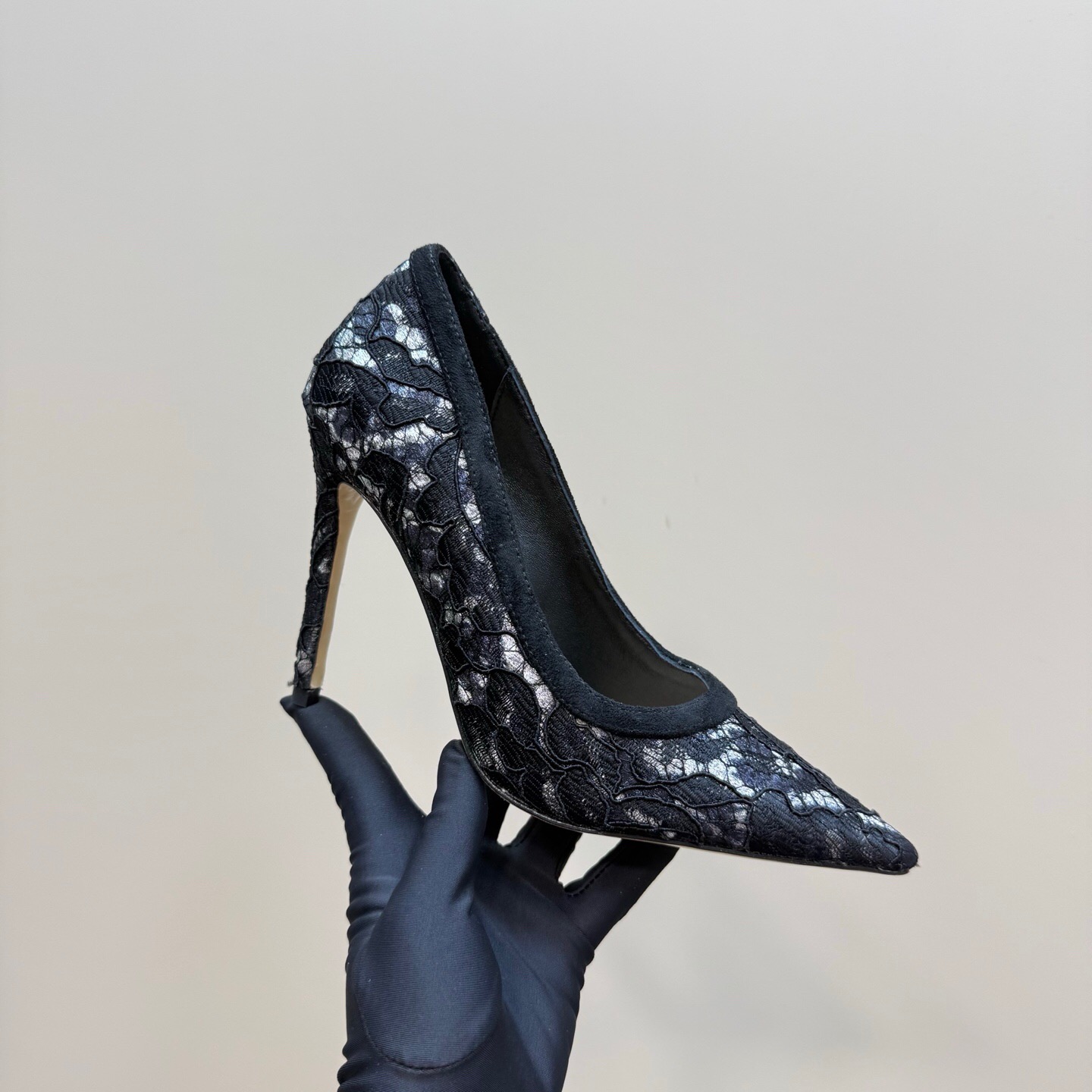 2025 Women Gianvito Rossi Black Lace Leather High Heel KFY00280
