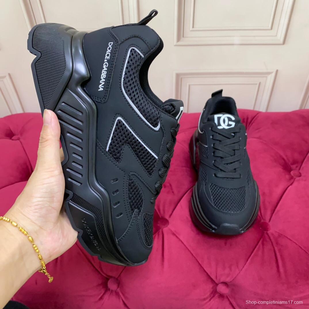 2025 Unisex Dolce Gabbana Black Mesh Leather Sneakers LY00330(F)/LY00340(M)