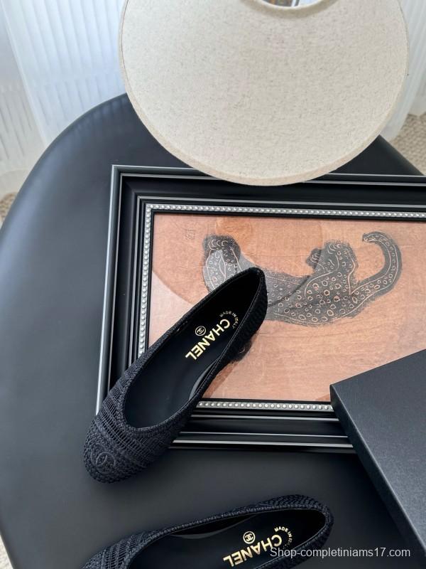 2025 Women Chanel Black Mesh Ballet Flats LY00280