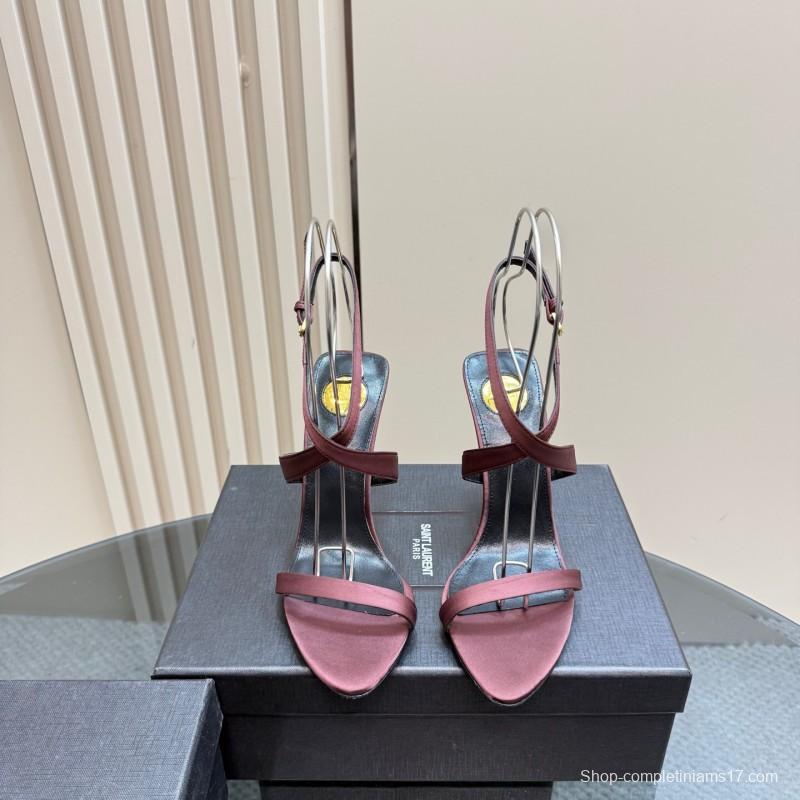 2025 Women Yves Saint Laurent Burgundy Suede Wedge Sandals Elegant Strappy Design KFY00290 (F)