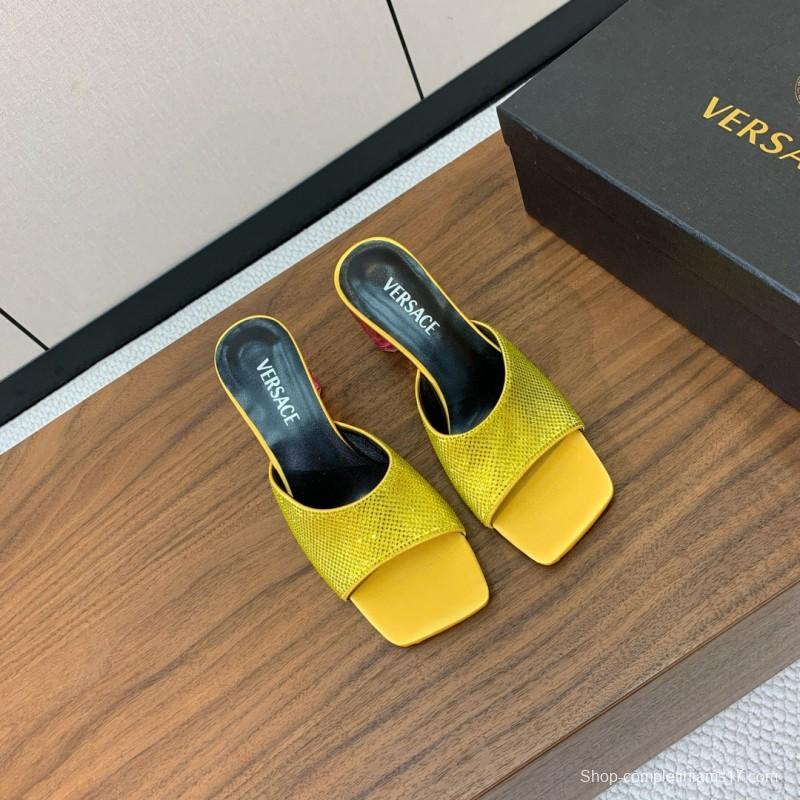 2025 Women VERSACE Yellow Leather Slippers