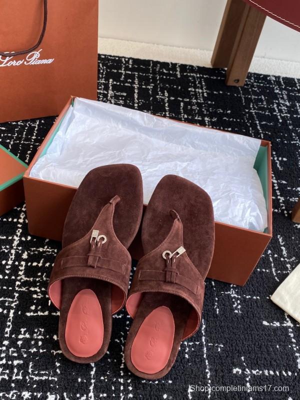 2025 Women Le Parmentier Brown Suede Slippers KFY00280