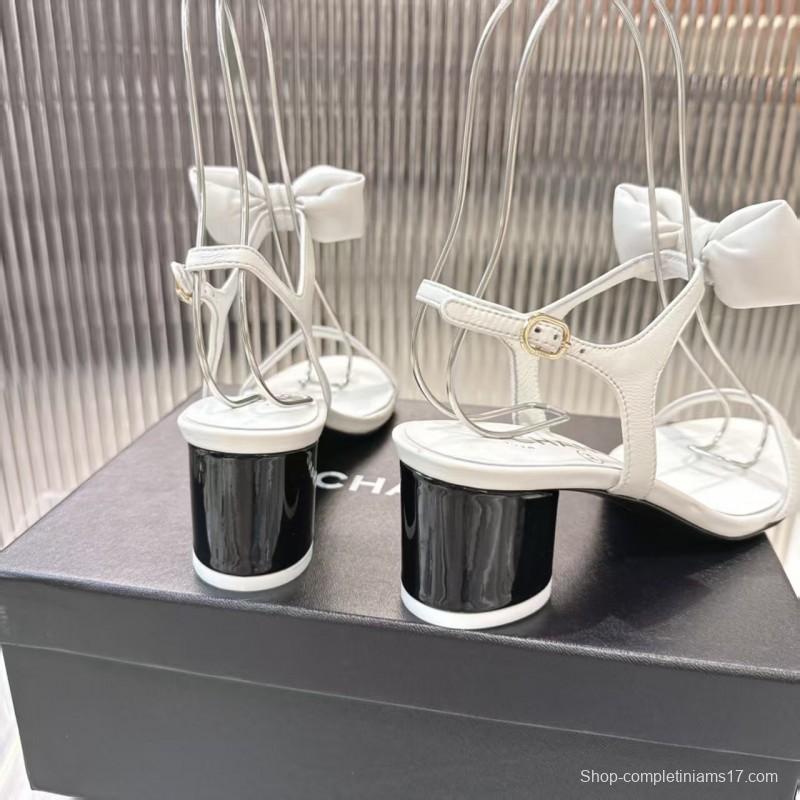 2025 Women Chanel White Leather Sandal Bow LY00260