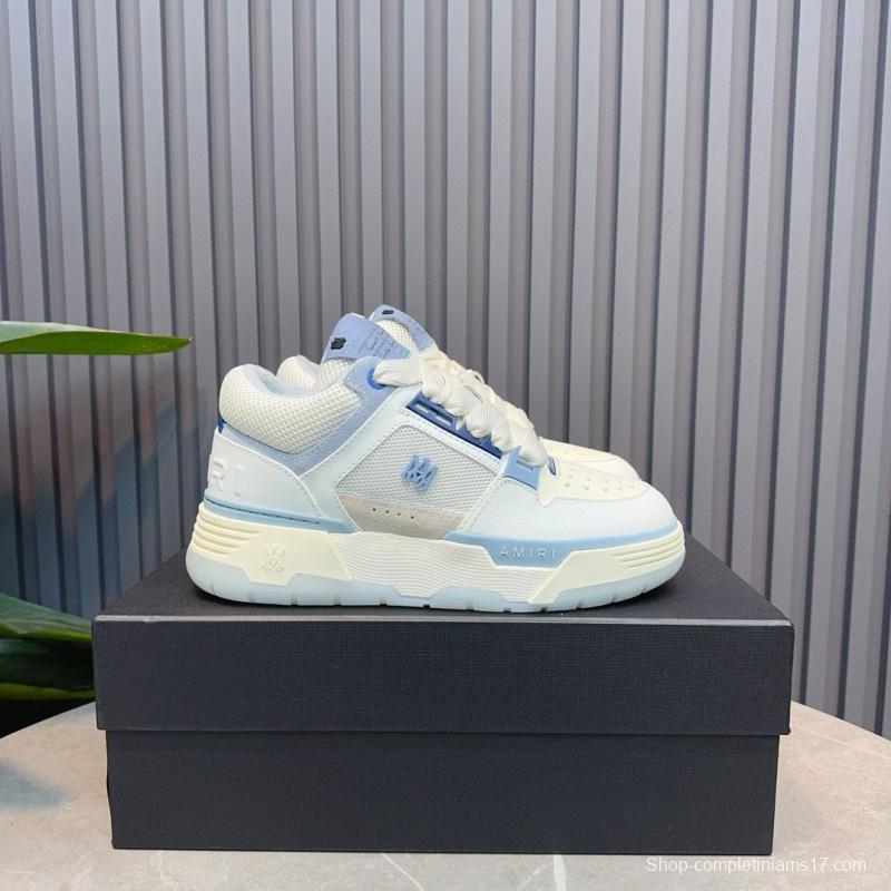 2024 Unisex Amiri White Blue Leather Mesh Sneakers MJ00360