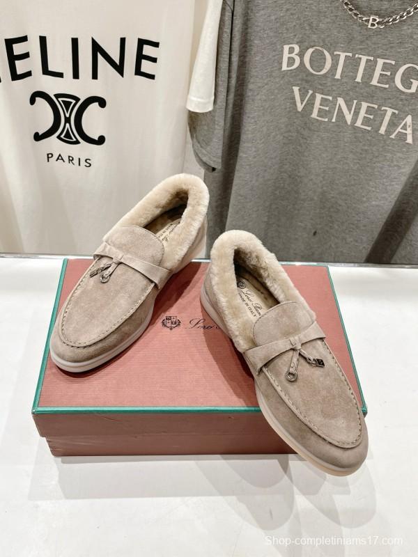 2024 Women LP Beige Suede Loafers Shearling MJ00300